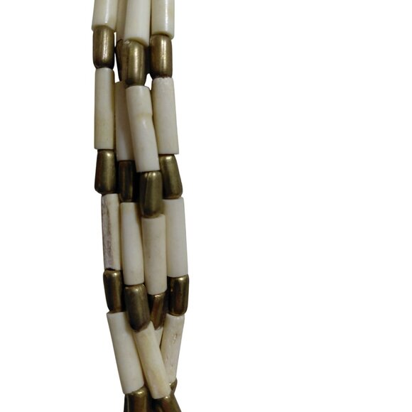 Vintage Multi-Strand White & Brass Beaded Brass Butterfly Pendant Necklace 24" - Picture 5 of 11